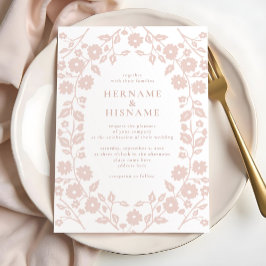 Blush Dusty Pink Simple Modern Folk Floral Wedding Einladung