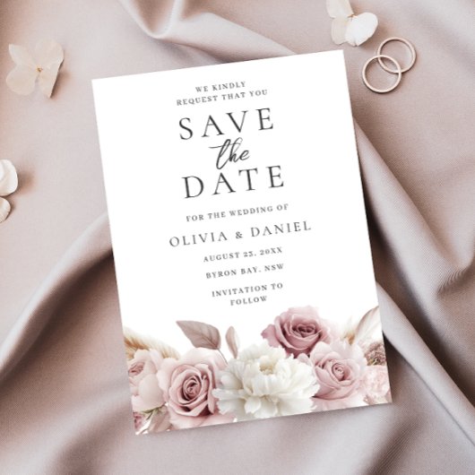 Blush & Dusty Rose Blumenzehen Save The Date