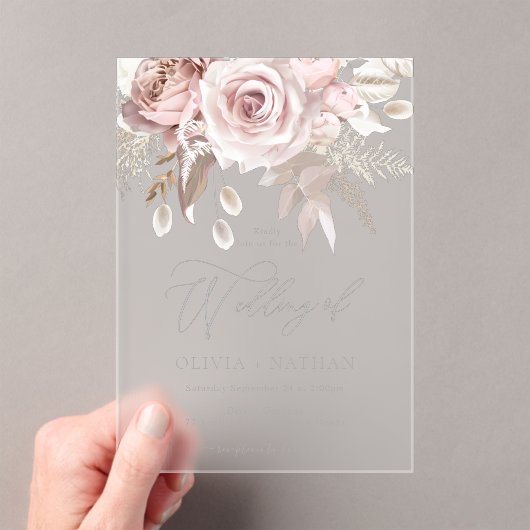 Blush & Dusty Rose Boho Trending Designer Hochzeit Acryleinladungen (Insitu (Handheld))