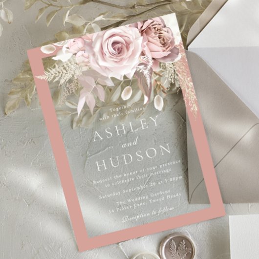 Blush & Dusty Rose Border Floral Wedding  Acryleinladungen