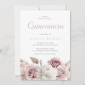 Blush & Dusty Rose Botanische Blumenquinceanera Einladung (Vorderseite)