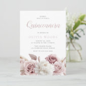 Blush & Dusty Rose Botanische Blumenquinceanera Einladung (Stehend Vorderseite)