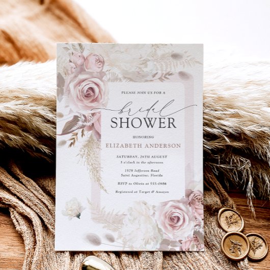 Blush Dusty Rose Floral Brautparty Einladung