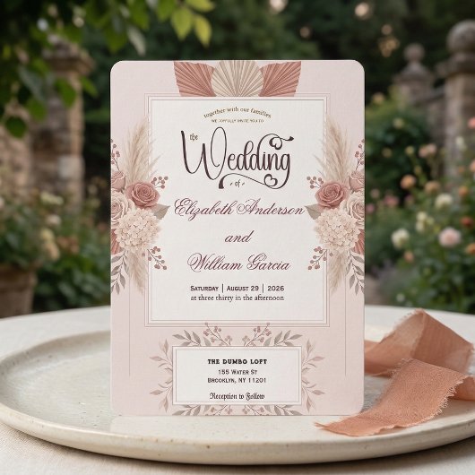Blush Dusty Rose Garden Romance Wedding   Einladung