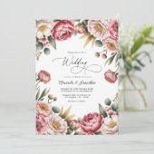 Blush, Dusty Rose & Gold Floral Wedding QR Code Einladung (Stehend Vorderseite)