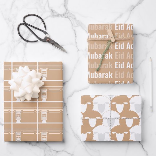 Blush Eid Adha Mubarak Kaaba Sheep Geschenkpapier Set (Vorderseite)