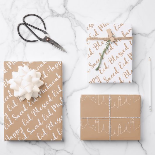 Blush Eid Calligraphy Masjid Muster Design Geschenkpapier Set (Vorderseite)