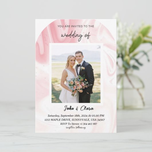 Blush Elegance Wedding Einladung (Stehend Vorderseite)