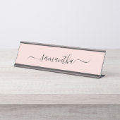Blush Eleganter Swash Signature Name Schreibtischnamensplakette (Vorderseite )