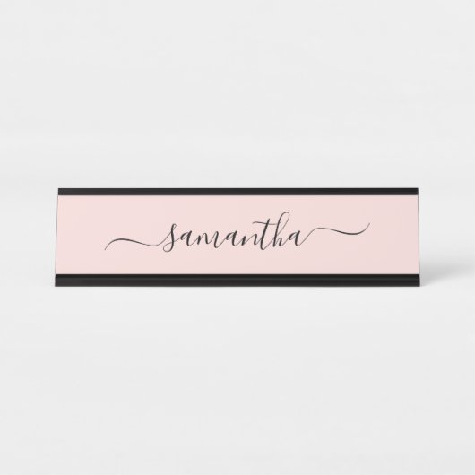 Blush Eleganter Swash Signature Name Schreibtischnamensplakette (Vorderseite )