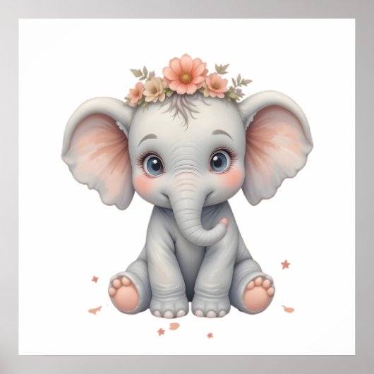 Blush Elephant Baby Room Poster - Animal Kinderzim (Vorne)