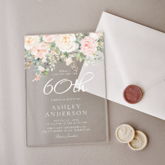 Blush & Elfenbeinbläserinnen 60. Geburtstagsparty Acryleinladungen