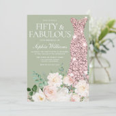 Blush Elfenbeinbläserne Rose Gold 50. Geburtstag Einladung (Stehend Vorderseite)
