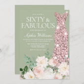 Blush Elfenbeinbläserne Rose Gold 60. Geburtstag Einladung (Vorne/Hinten)