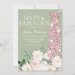 Blush Elfenbeinbläserne Rose Gold 60. Geburtstag Einladung