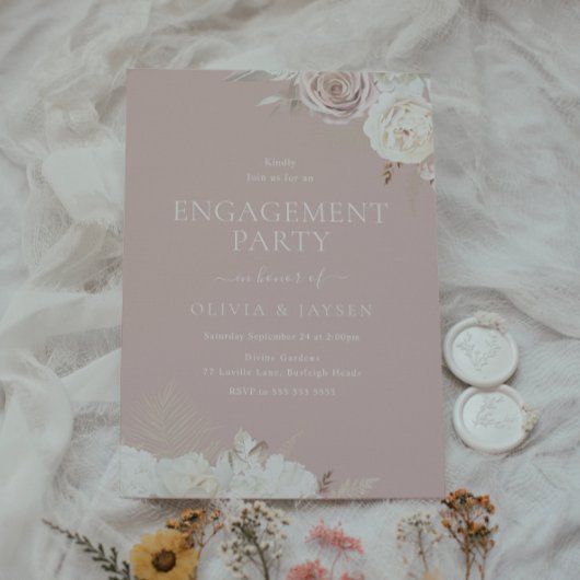 Blush & Elfenbeinfloral Dusty Pink Engagement Part Einladung