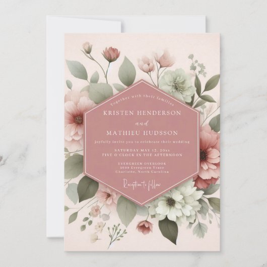 Blush Ethereal Bloom Wedding Einladung (Vorderseite)