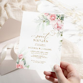 Blush & Eukalyptus Floral Sweet 16 Geburtstag Einladung