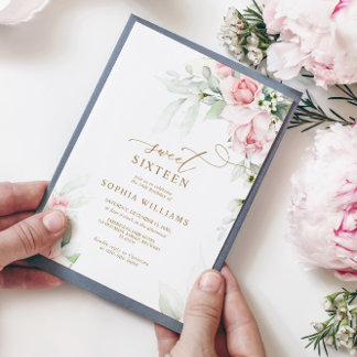 Blush & Eukalyptus Floral Sweet 16 Geburtstag Einladung