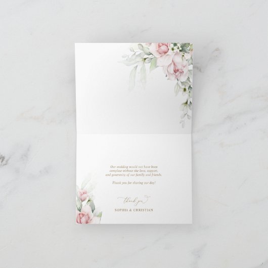 Blush & Eukalyptus Floral Wedding Danke Karte (Innenseite)