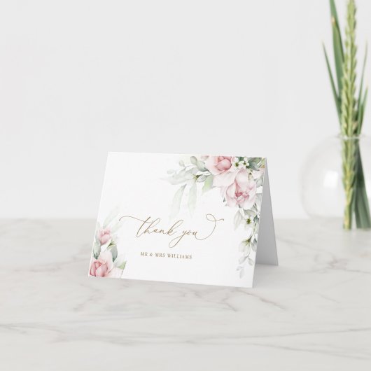 Blush & Eukalyptus Floral Wedding Danke Karte (Vorderseite)