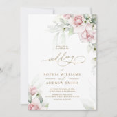 Blush & Eukalyptus Floral Wedding Einladung (Vorderseite)