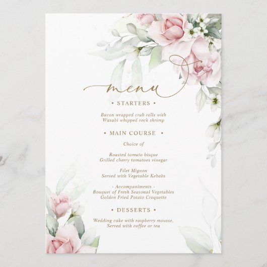 Blush & Eukalyptus Floral Wedding Menu Menükarte (Vorderseite)