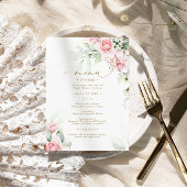 Blush & Eukalyptus Floral Wedding Menu Menükarte