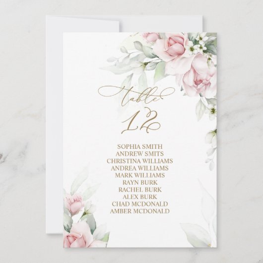 Blush & Eukalyptus Tischnummer 12 Sitzplakette (Vorderseite)