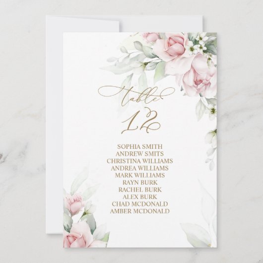 Blush & Eukalyptus Tischnummer 12 Sitzplakette (Rückseite)