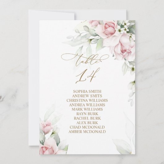 Blush & Eukalyptus Tischnummer 14 Sitzplakette (Rückseite)