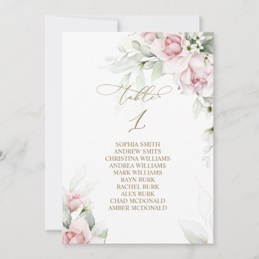 Blush & Eukalyptus Tischnummer 1 Sitzkarte (Vorderseite)