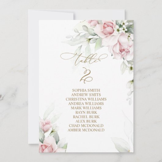 Blush & Eukalyptus Tischnummer 2 Sitzplakette (Vorderseite)
