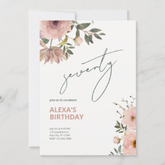 Blush Feminine Floral Jubilee Geburtstag Einladung