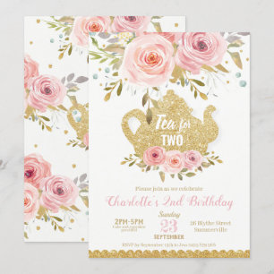 Blush Floral 2. Geburtstag Hoher Tee für 2 Party Einladung