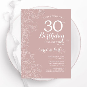 Blush Floral 30. Geburtstag Party Einladung