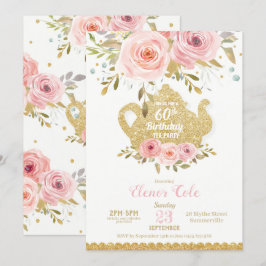 Blush Floral 60. Geburtstag Tea Party Hoher Tee Einladung