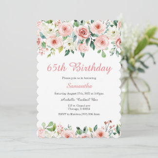 Blush Floral 65. Geburtstag Einladung