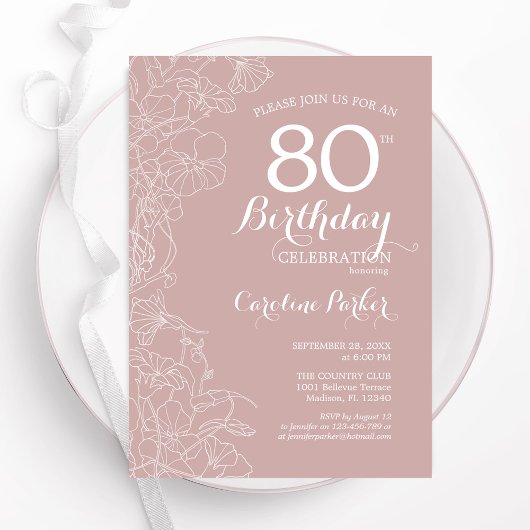 Blush Floral 80. Geburtstagsparty Einladung