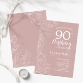 Blush Floral 90. Geburtstagsparty Einladung