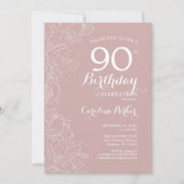Blush Floral 90. Geburtstagsparty Einladung (Vorderseite)