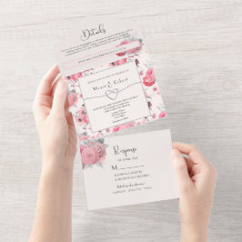 Blush Floral All-in-One Hochzeitsempfang All In One Einladung