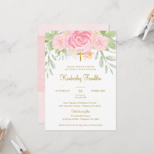 Blush Floral and Gold Foil Girls Taufe Kommune Einladung