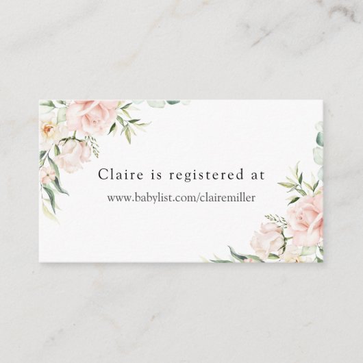 Blush Floral and Greenerity Baby Shower Registry Begleitkarte (Vorderseite)