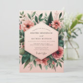Blush Floral Assemblage Wedding Einladung (Stehend Vorderseite)
