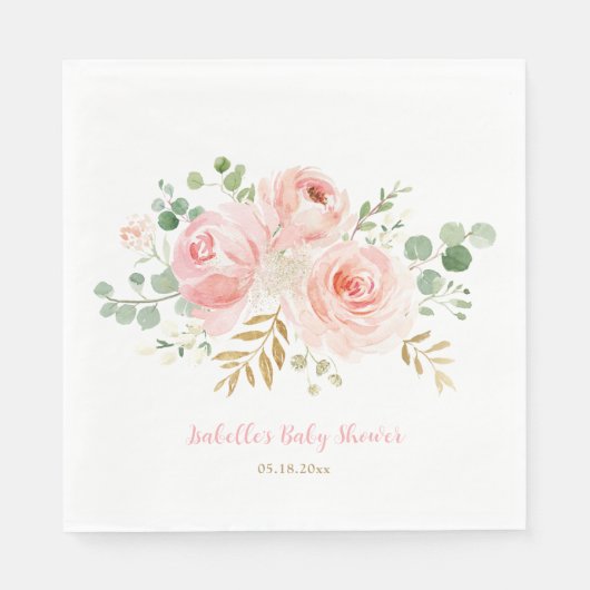 Blush Floral Baby Dusche Personalisiert Napkins Serviette (Vorderseite)