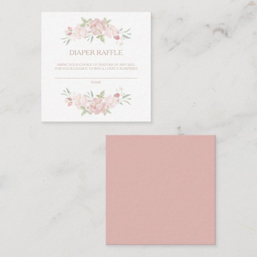 Blush Floral Baby Dusche Windeln Raffekarte Quadratische Visitenkarte (Vorne/Hinten)
