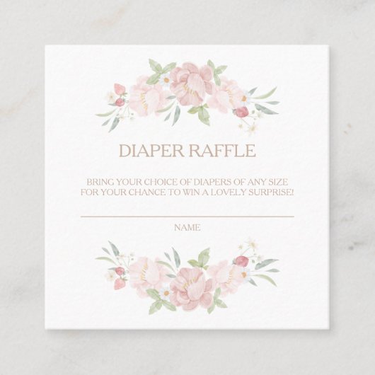 Blush Floral Baby Dusche Windeln Raffekarte Quadratische Visitenkarte (Vorderseite)