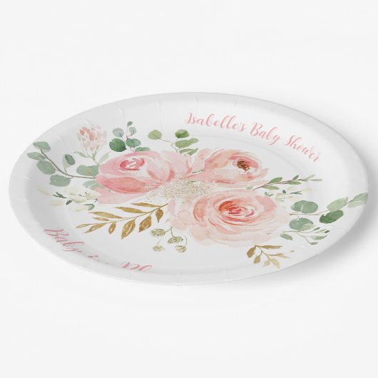Blush Floral Baby Duschpapier Teller (Schrägansicht)