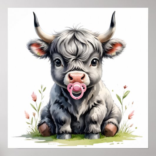Blush Floral Baby Highland Cow Poster (Vorne)